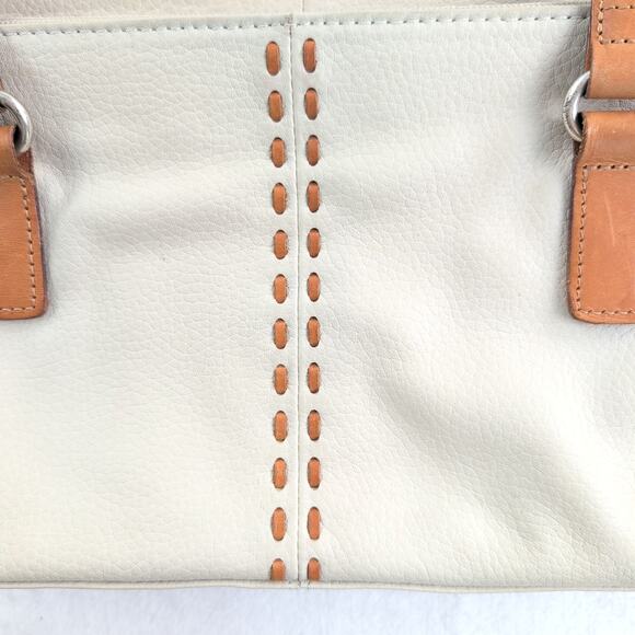 Y2K Early 2000's Fossil Satchel Purse Cream/Chestnut Handles Stitching - Picture 3 of 16